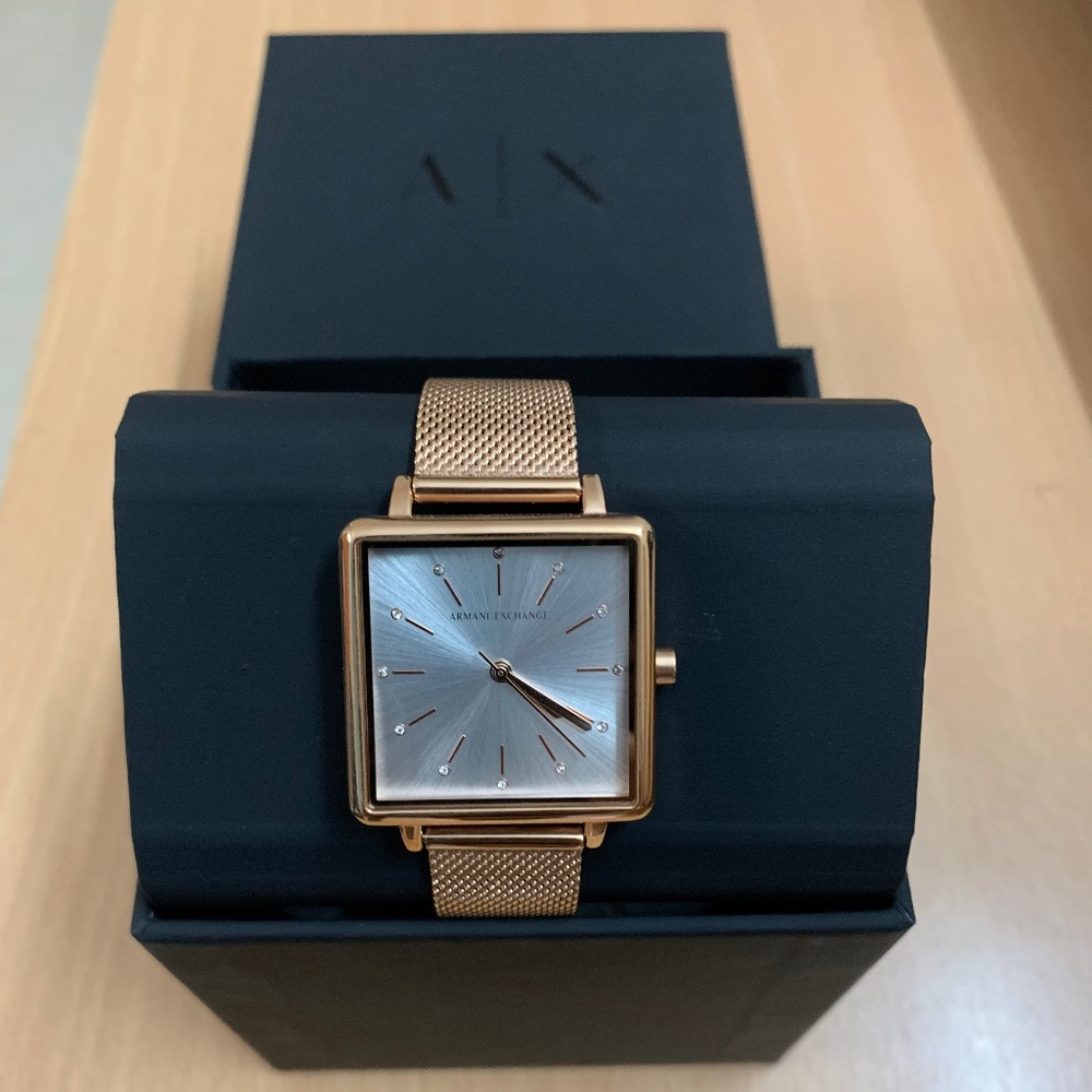 Armani Exchange Lola Square Quartz Rose Gold Women’s Watch Ax5802